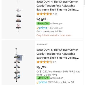 Shower Corner Caddy Tension Pole Adjustable Bathroom Shelf Floor to Ceiling